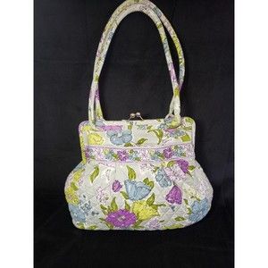 Vera Bradley Tote Bag WATERCOLOR Gray Floral Zip Shoulder RETIRED All Over Print